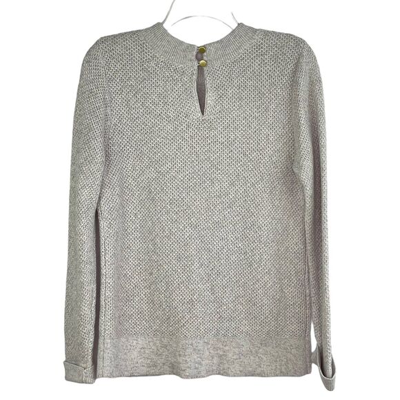 Loft Grey Long Sleeve Cotton Button Crew Neck Knit Sweater Women's Sz L - Picture 9 of 9